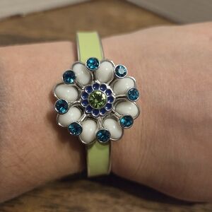 Lia Sophia Floral Gemstone Bracelet with Green Band Hinge Closure